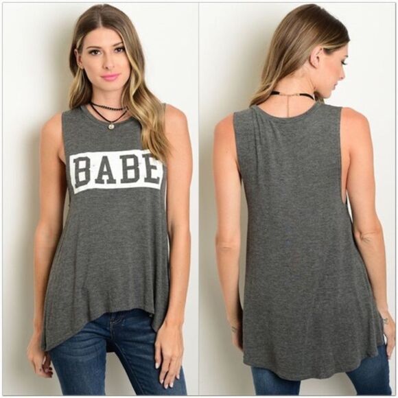 Charcoal Gray BABE Tank  - Picture 3 of 4
